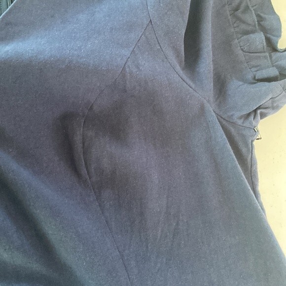 Marée Pour Tio V-Neck Ruffle Trim Short Sleeve Knee Length Dress Viscose Linen - Picture 8 of 15